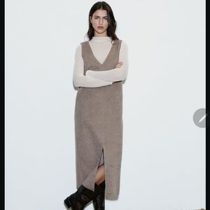 Zara BOUCLE MIDI DRESS color mid mink size Small